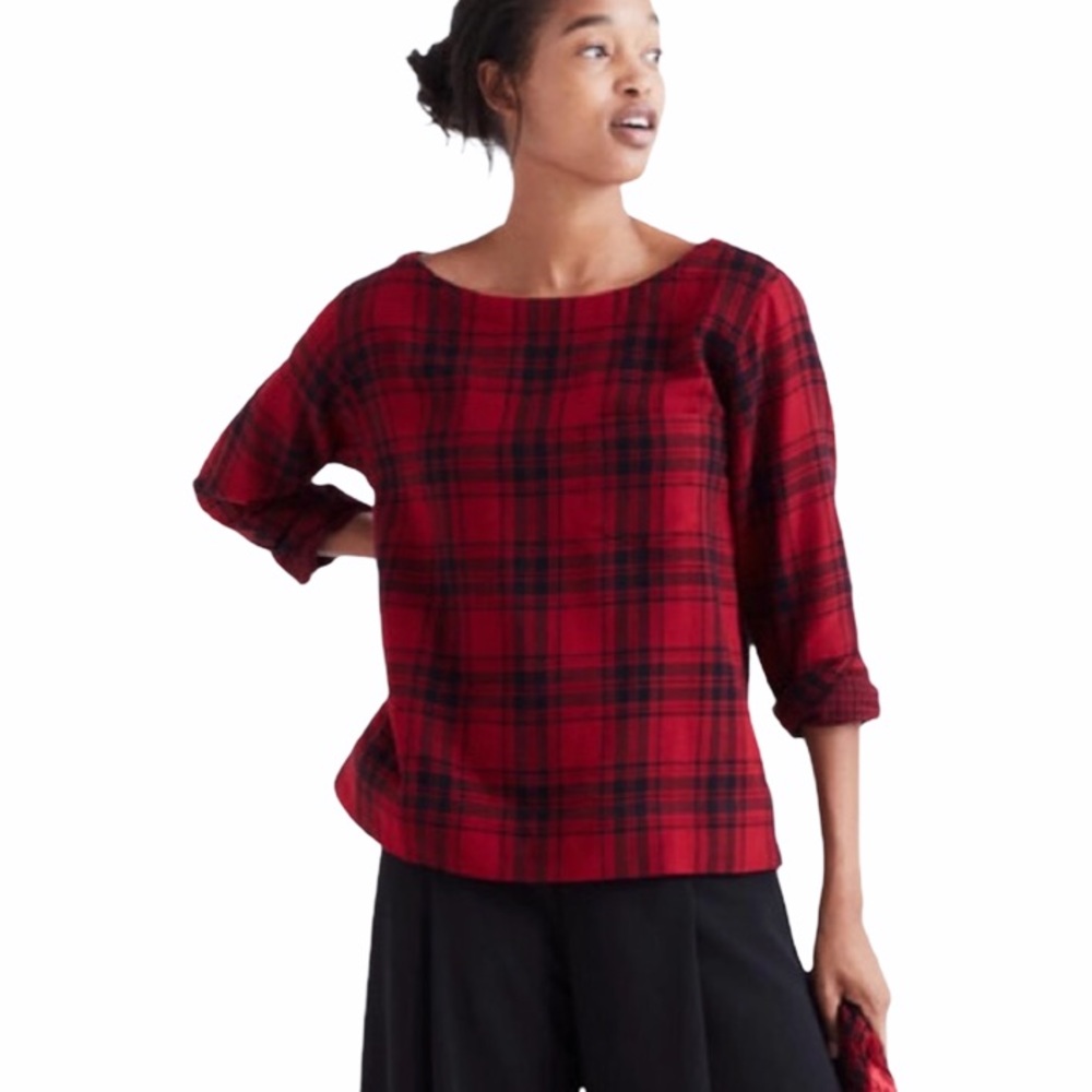 Madewell Herald Tee in Red Curtis Plaid Blouse